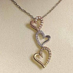10K 3 Hearts Necklace in Sterling Silver Chain